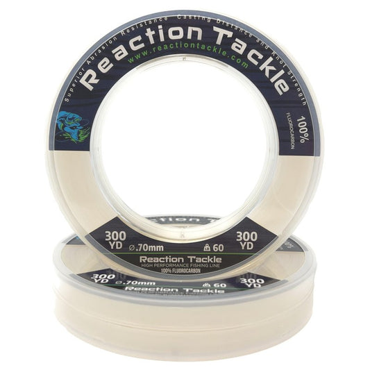 Reaction Tackle 100% Pure Fluorocarbon Fishing Line - High Strength, Abrasion-Resistant, Fast-Sinking, Virtually Invisible - Saltwater and Freshwater Leader Line - Clear - 150LB 50 Yards