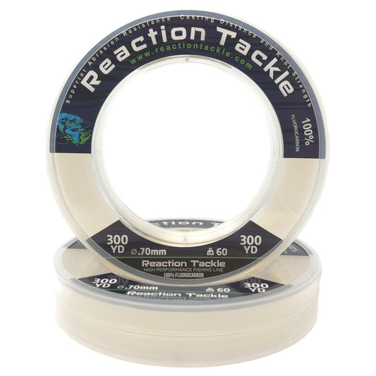 Reaction Tackle 100% Pure Fluorocarbon Fishing Line - High Strength, Abrasion-Resistant, Fast-Sinking, Virtually Invisible - Saltwater and Freshwater Leader Line - Clear - 30LB 300 Yards