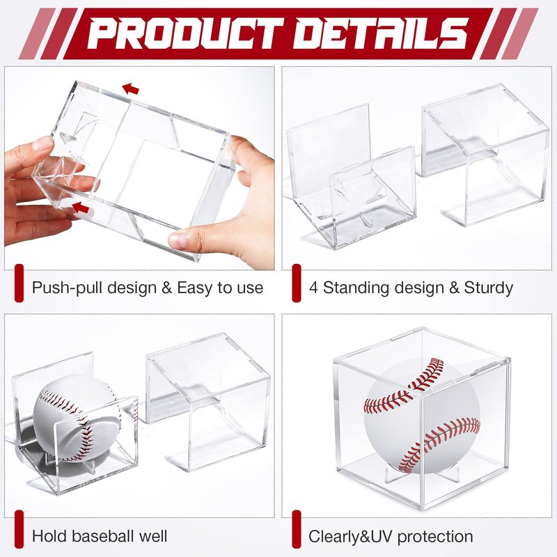 Chumia Baseball Display Cases for Balls, Acrylic Baseball Holder Clear UV Protected Cube Autograph Storage Box for Official Size Standing