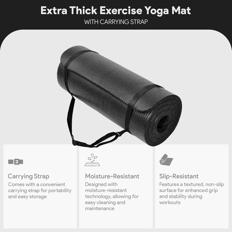 Extra Thick Yoga Mat - 1-Inch High Density Anti-Tear Design | Versatile for All Yoga Styles, Multiple Colors Available
