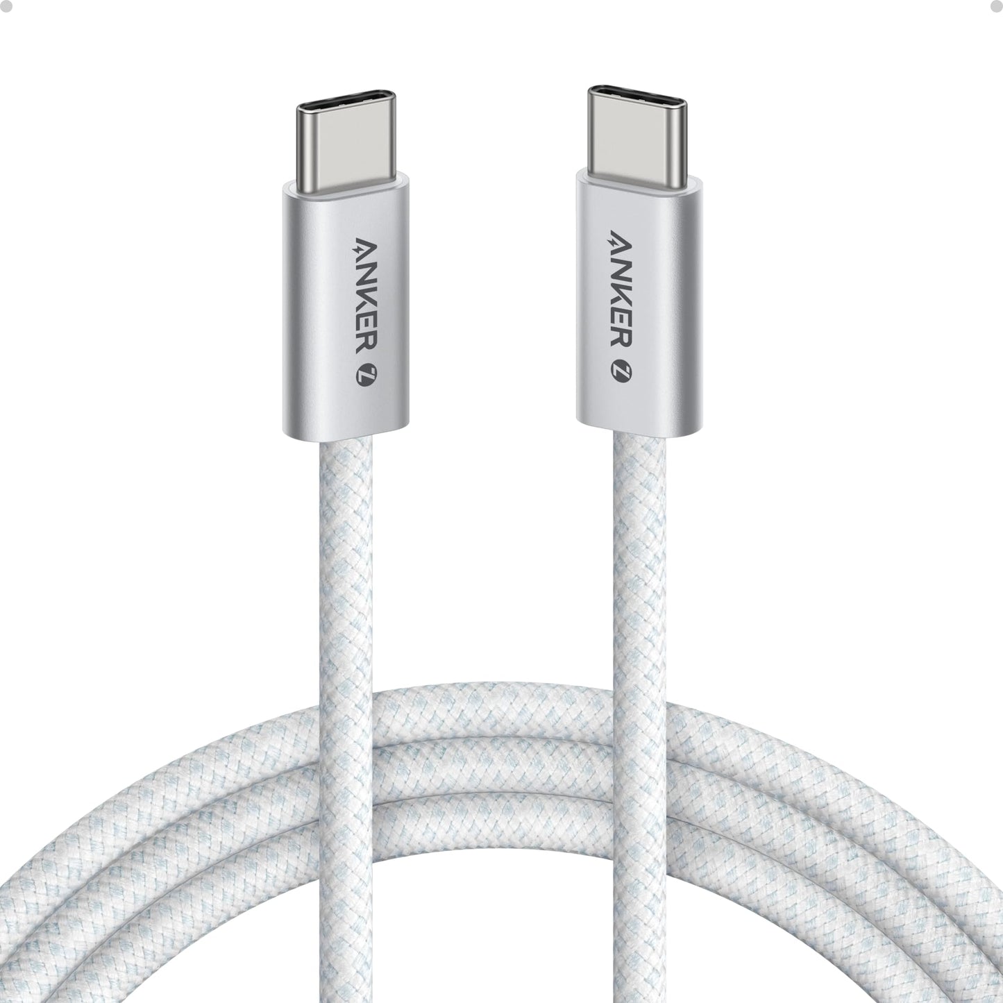 Anker Zolo USB C to USB C Cable, Braided and Dirt-Free Type-C Fast Charging Cable, Slim Connector, for iPhone 17 Series, MacBook (240W) (White, 3.3 FT)