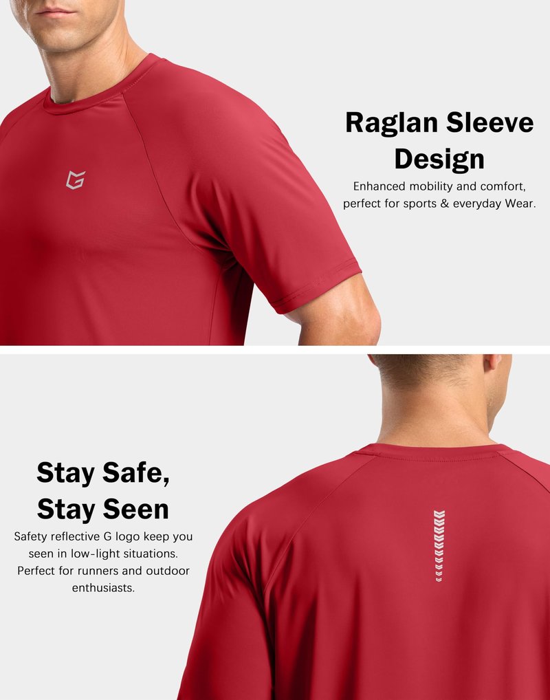 Men's Athletic Workout T-Shirts Moisture Wicking Cooling Running Shirts Short Sleeve Performance Tee for Gym Tennis(Red,M)