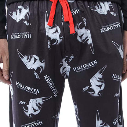 Halloween Michael Myers Men's Horror Film Allover Pattern Adult Lounge Sleep Pajama Pants (Large) Black
