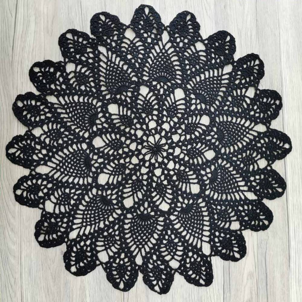 Phantomon 20 Inch Lace Doilies Table Placemats Handmade Crochet Cloth Round Coasters Knitted Doilies for Tables Sofa Cover, 100% Cotton (Black)