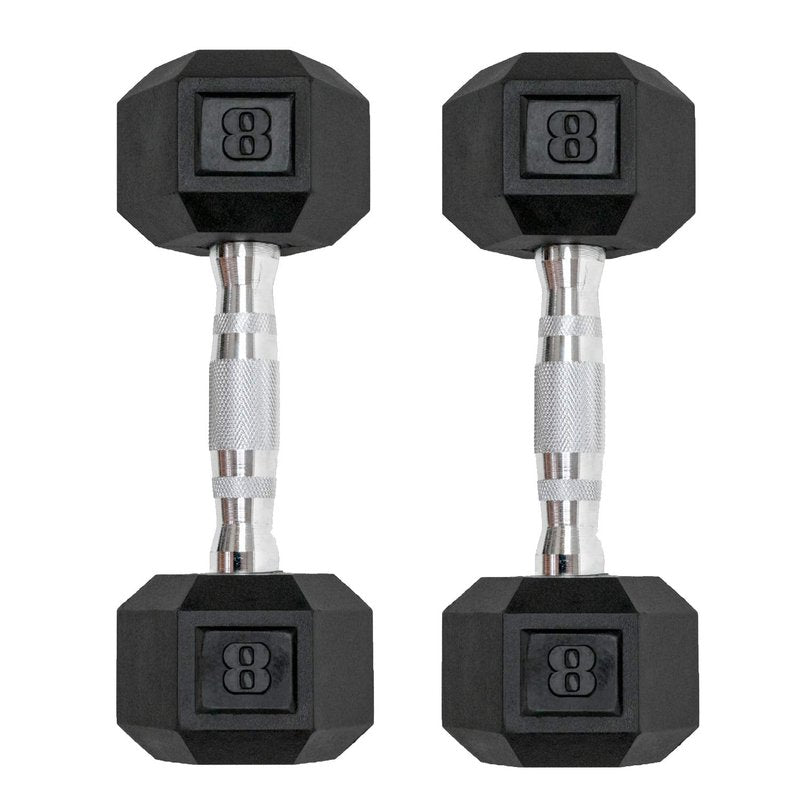 Hex Rubber Encased Dumbbells Set of 2 With Metal Handle for Exercise and Fitness (8 lb, Pair)