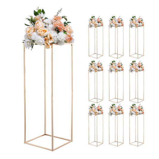 VEVOR Wedding Flower Stand, 10PCS 31.5-inch Column Flower Stand, Floral Stands with Metal Laminate, Rectangular Floral Display Rack for Wedding, Party, Birthday, Home,French Gold Centerpiece Stands