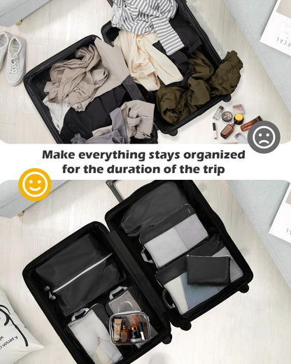 Gonex Expandable Mesh Packing Cubes - 8 Set Compression Organizer for Travel Essentials with Toiletry, Laundry, Shoe & Cable Bags - Black