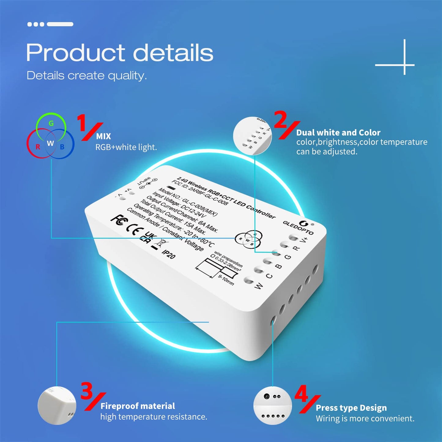 GLEDOPTO ZigBee 3.0 LED Strip Controller RGB+CCT Mix Dimmable Compatible with SmartThings Amazon Echo Plus App/Voice Control for RGB Warm White Cold White LED Strip Light (Require ZigBee Hub)