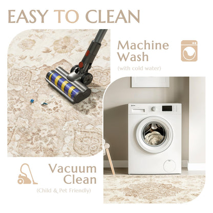 jinchan Washable Area Rug 3x5 Entryway Rug - Distressed Spring Floral Low-Pile Soft Non Slip Indoor Floor Carpet for Kitchen Bedroom Entrance Laundry Living Room(3x5ft,Tan)