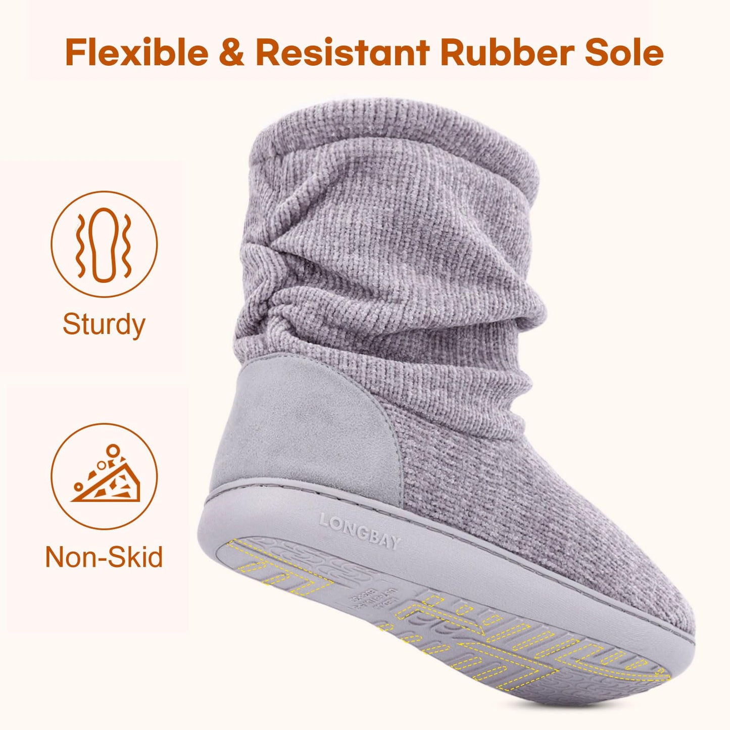 LongBay Ladies Bootie Slippers Memory Foam Fur Collar Bootee Plush Lined Women Boots with Non Skid Indoor Outdoor Sole, 5/6 UK, New Grey