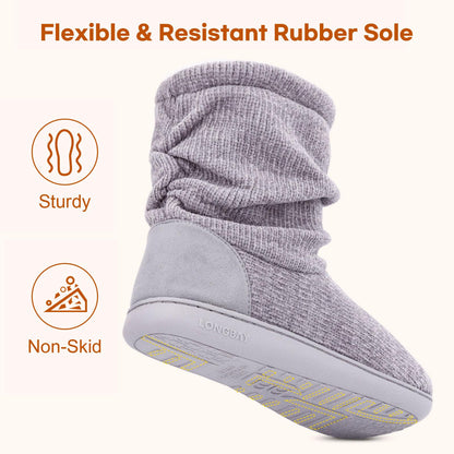 LongBay Ladies Bootie Slippers Memory Foam Fur Collar Bootee Plush Lined Women Boots with Non Skid Indoor Outdoor Sole, 5/6 UK, New Grey
