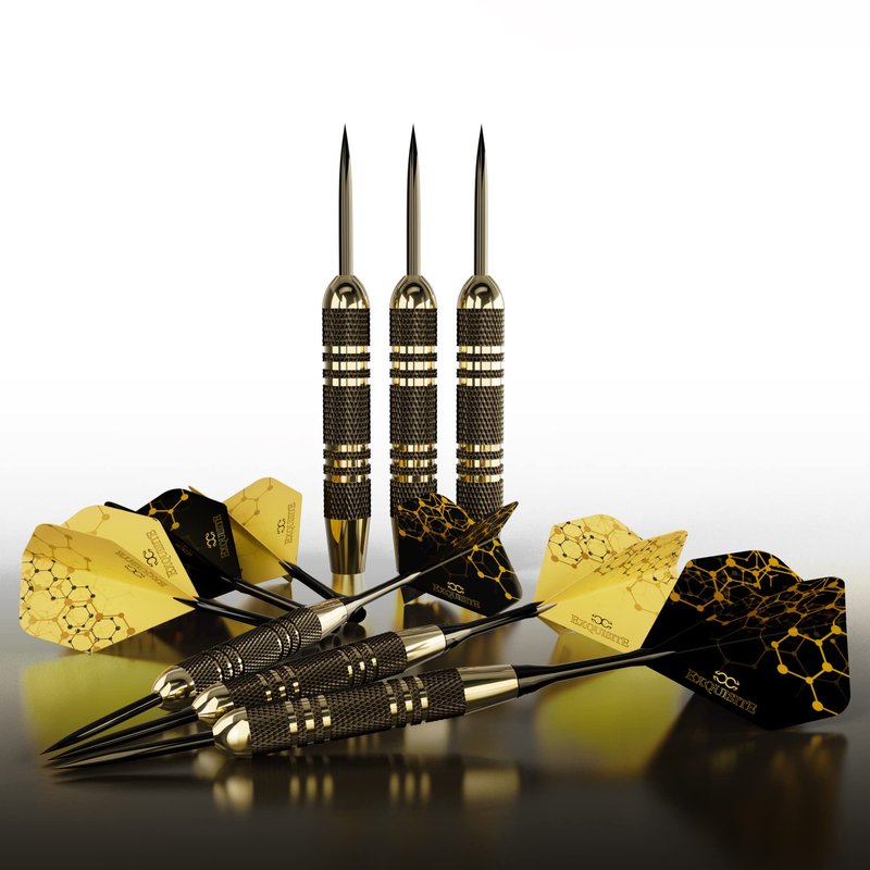 CC-Exquisite Premium Steel Tip Darts Set - Professional Darts, Brass Barrels, Metal Tip Darts, Extra Flights, (12) Aluminum Shafts 35/48, O-Rings, Dart Tool, Dart Sharpener, Darts Case
