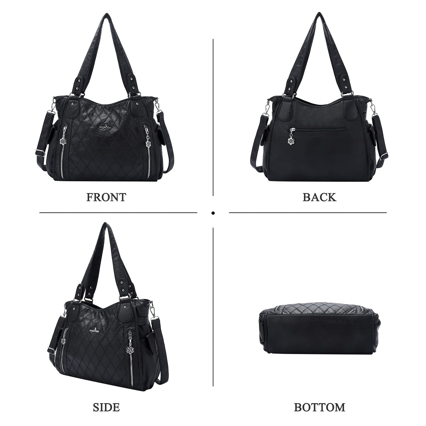 Angel Kiss Handbags for Womens Top-Handle Hobo Purse Roomy Casual Shoulder Bags PU Tote Satchel Purse for Women, Black-l, L