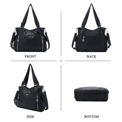 Angel Kiss Handbags for Womens Top-Handle Hobo Purse Roomy Casual Shoulder Bags PU Tote Satchel Purse for Women, Black-l, L