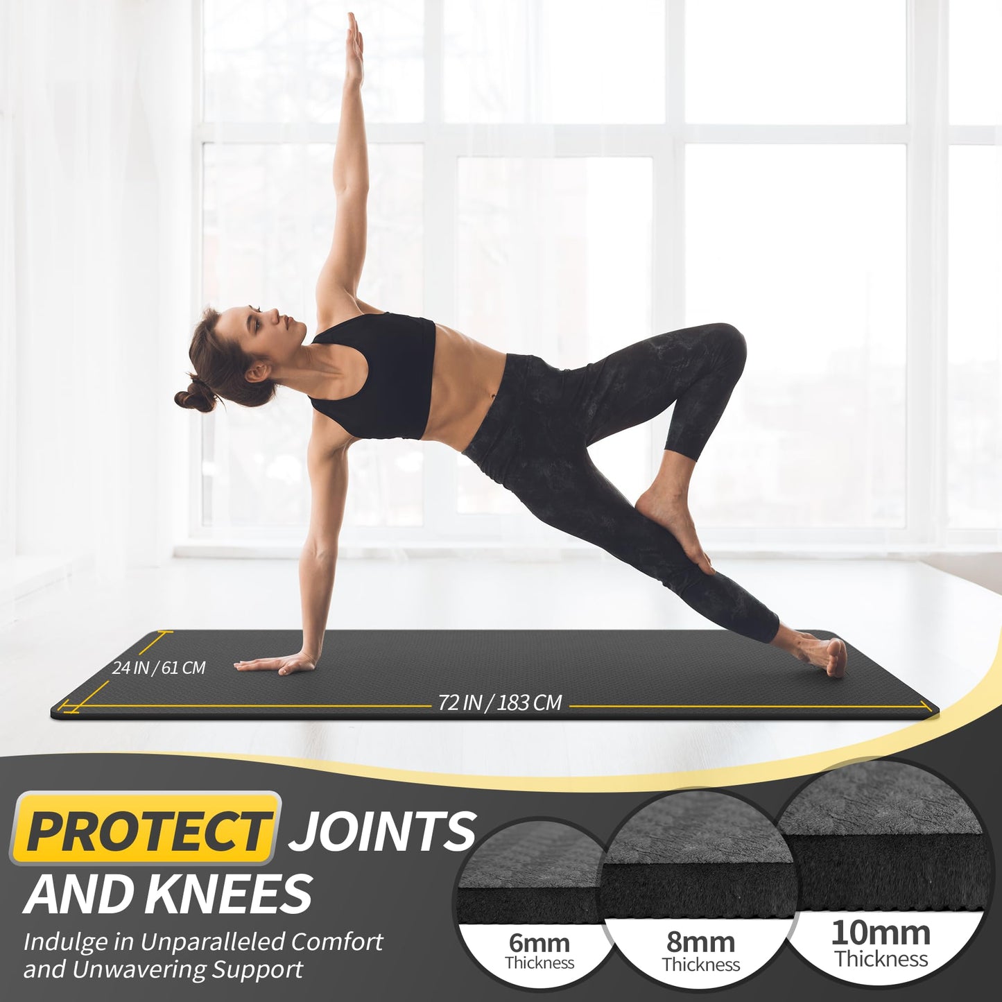 CAMBIVO Yoga Mat for Women Men Kids, 1/3 & 1/4 & 2/5 Inch Extra Thick Yoga Mat Non Slip, 72" x 24" TPE Yoga Mats, Workout Mat with Carrying Strap for Yoga, Pilates and Floor Exercises