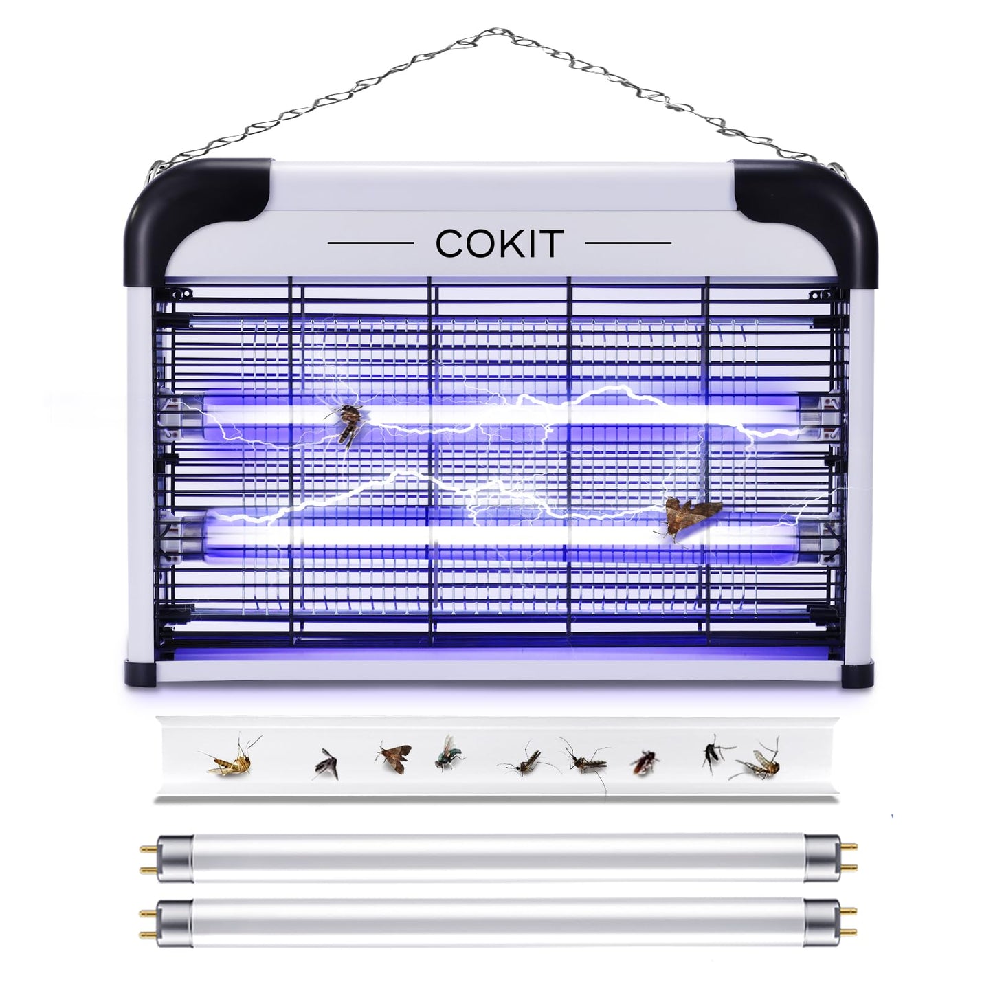 COKIT Bug Zapper Indoor 20W Electric Insect Killer with Bug Collection Tray, Fly and Mosquito Killer for Home, Kitchen, Garage, Patio, Includes 2 Extra Replacement Bulbs
