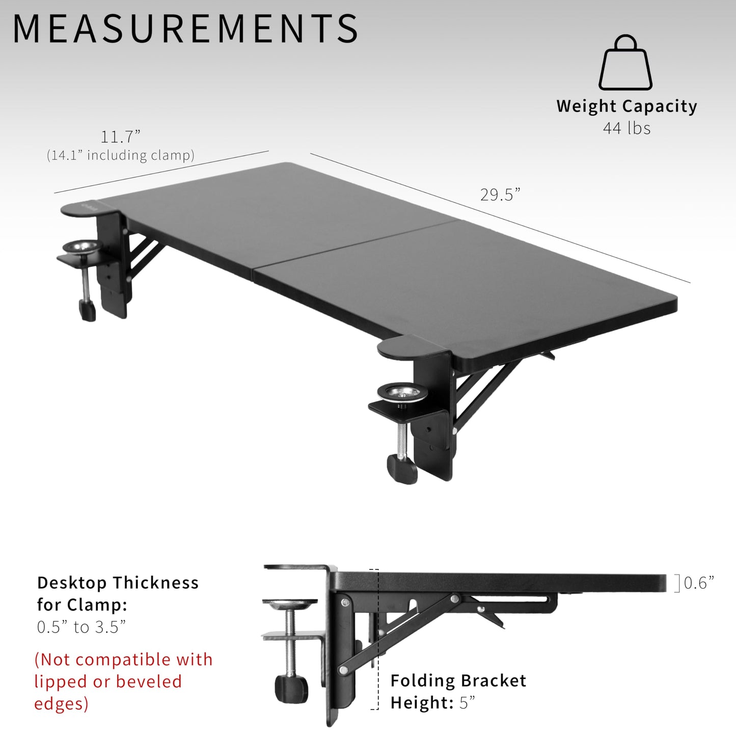 VIVO Clamp-on 6 x 9 inch (11 Including Clamps) Desk Extender, Wrist Support, Armrest Tray, Table Mount for Sit Stand Desks, Black, DESK-EXT09