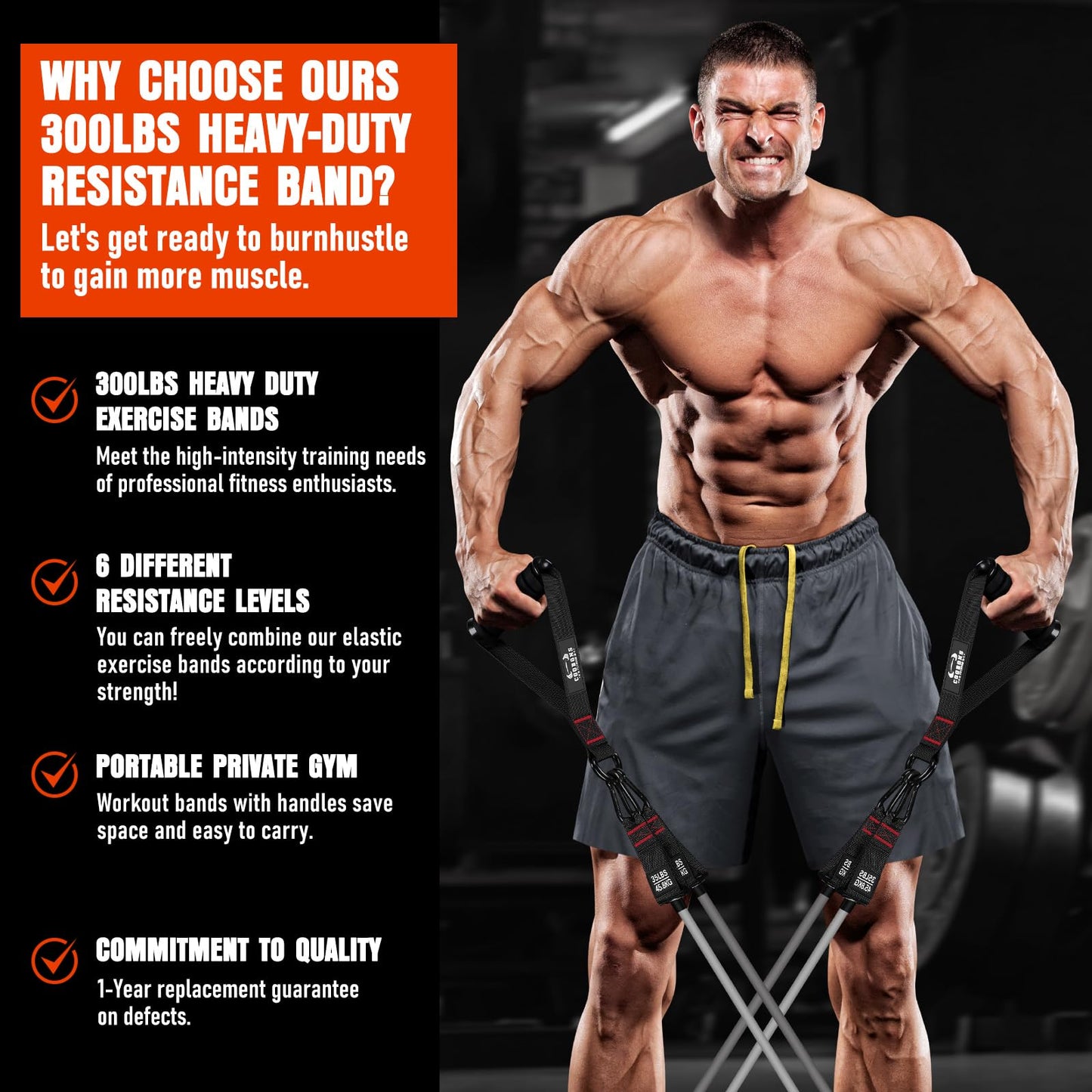 Heavy Resistance Bands for Working Out, 300LBS Exercise Bands with Handles, Workout Bands for Men, Weight Fitness Bands Set for Muscle Training, Strength, Slim, Yoga, Home Gym Equipment