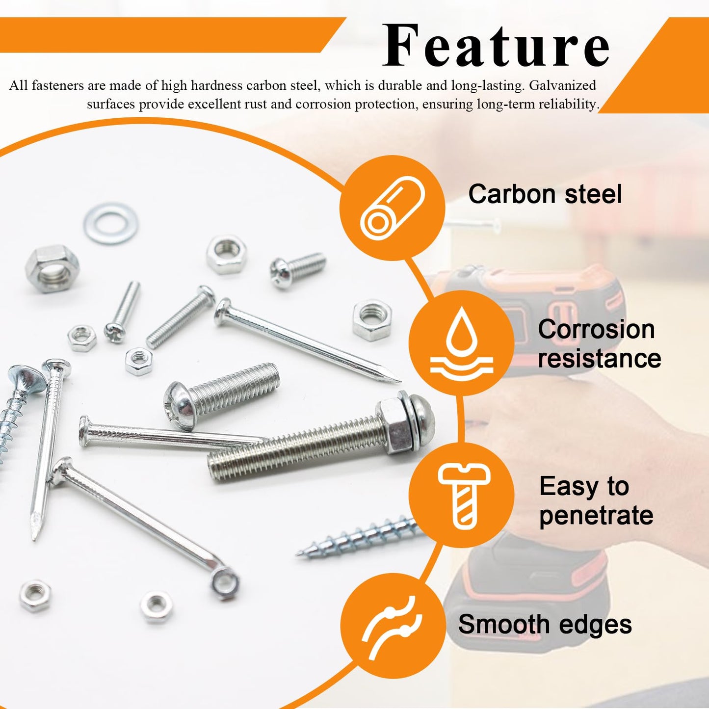 maierke 1680 PCS High Hardness Screw Bolts and Nuts & Nails & Wood Screws Assortment Kit,M3/M4/M5/M6 Machine Screws,Small Nails,#6#8 Drywall Screw Set for Picture Hanging and DIY (Length 1/2 to 2")