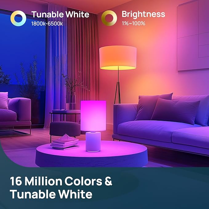 Linkind Smart Light Bulbs, 1100LM (75W Equivalent) Smart Bulb, Work with Alexa & Google Home, RGBTW Color Changing Bulbs Music Sync, 2.4GHz Wi-Fi & Bluetooth, LED Alexa Light Bulbs 11W, A19 E26, 4Pack