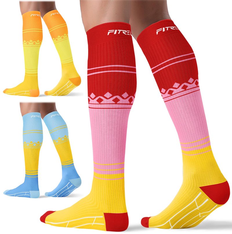 FITRELL 3 Pairs Compression Socks for Women and Men 20-30mmHg- Circulation and Muscle Support Socks for Travel, Running, Nurse, Knee High, Popsicle, L/XL