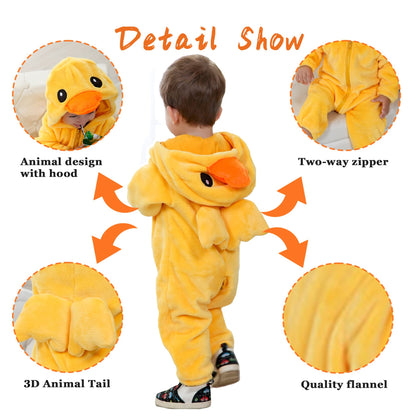 Doladola Unisex Baby Toddlers Romper Jumpsuit Hooded Cartoon Sleepsuits Infant Outfit (18-24 Months, Yellow Duck)