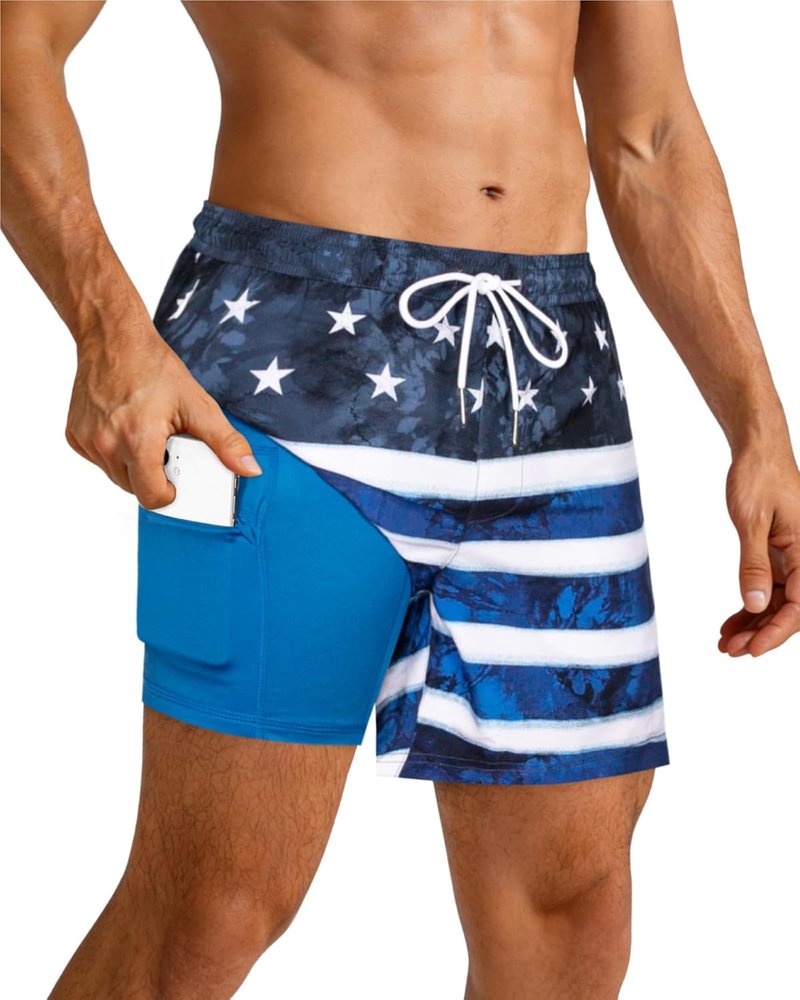 Men's Swim Trunks with Compression Liner - Quick Dry 5-Inch Bathing Suit with Zipper Pockets
