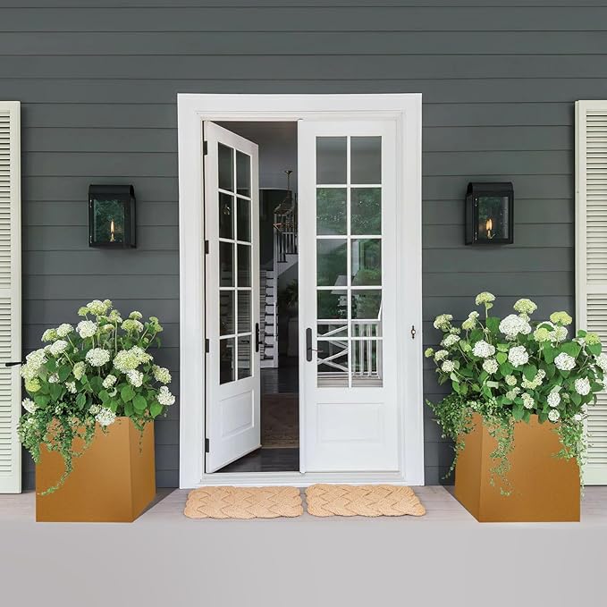 Corten Steel Planter Box 25"x24"x24", Metal Planter Spliced Flower Pot with Partitions, Outdoor & Indoor Large Rectangular Planter Box for Porch, Patio, Garden, Commercial Décor