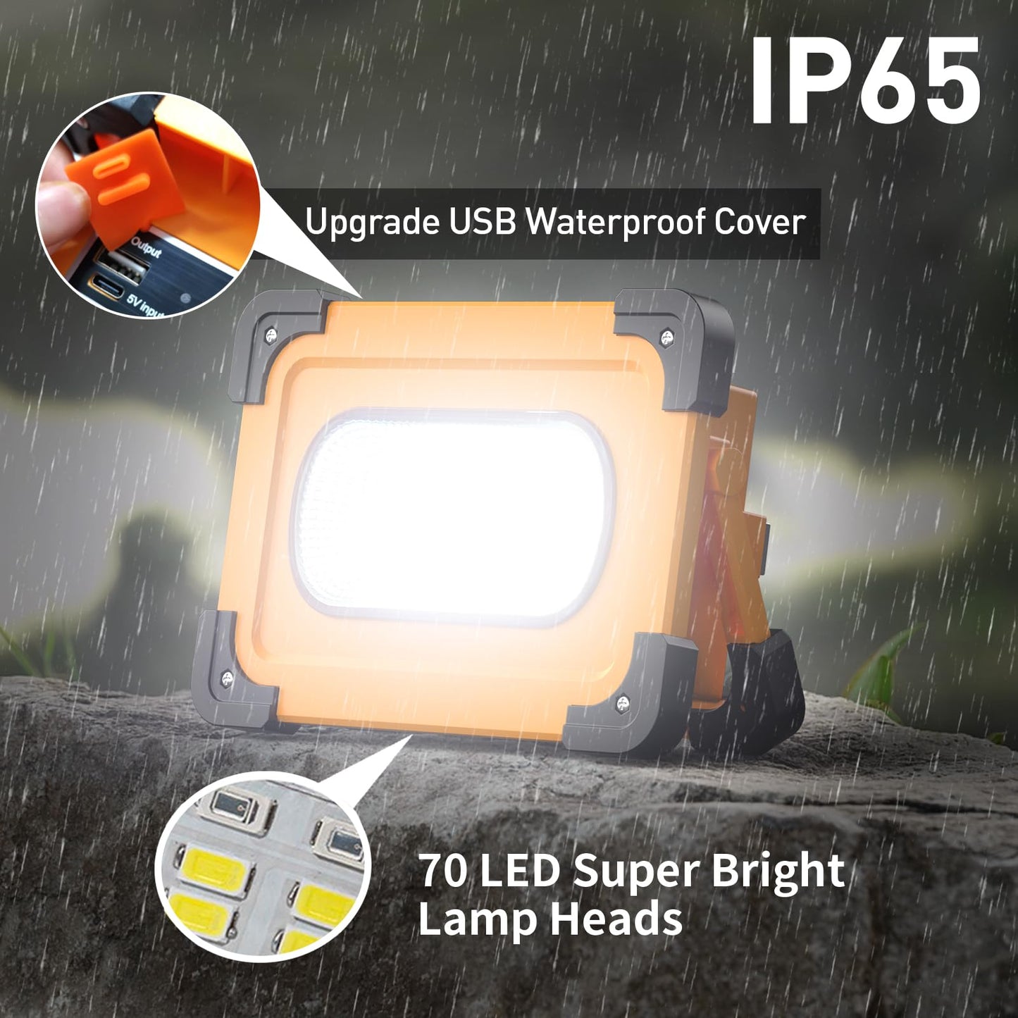 80W Rechargeable LED Work Light, 4 Modes Portable LED Work Light, Waterproof USB 11000 mAh Battery for Repairing, Garage, Camping, Emergency