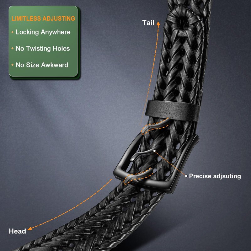 KEMISANT Men Belt, Braided Belt Comfortable For Men Casual Jean Golf 1 3/8"(Black,30"-34" Waist Adjustable)