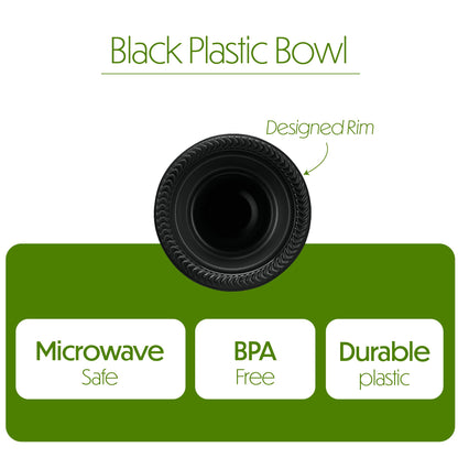 PLASTICPRO 100 PCS Black Plastic Bowls Light Weight 5 oz Small Plastic Soup Bowls Black Salad Dessert Plates Disposable for Party and Wedding