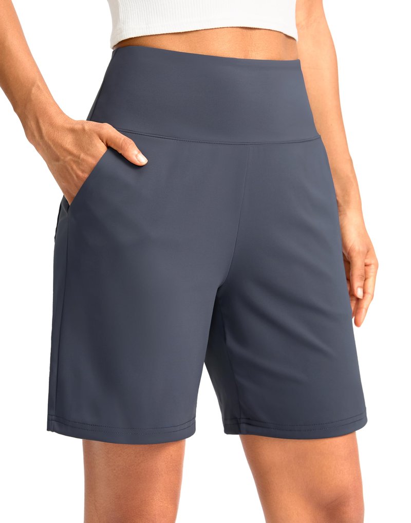 G Gradual Women's Bermuda Long Shorts with Pockets 7" High Waisted Knee Length Shorts for Women Walking Athletic Workout(Dusty Blue-L7,XXL)
