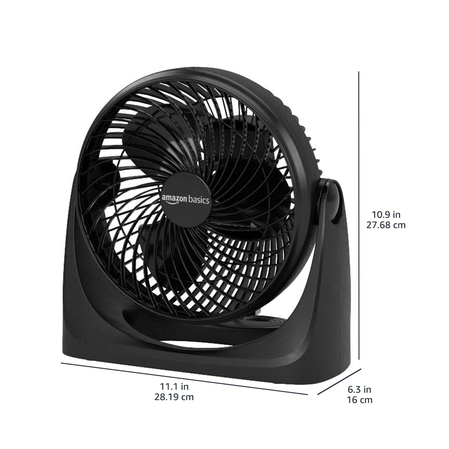 Amazon Basics Air Circulator Fan, Desk Fan for Bedroom, Home and Office, With 90-Degree Tilt Head, 3 Speed Settings, Lightweight (3 LBS), 35 Watts, Black, 11.1"W x 6.3"D x 10.9"H