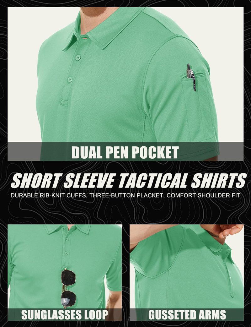 MAGCOMSEN Golf Polo for Men Short Sleeve T Shirts Work Shirts Lightweight Shirts Quick Dry Shirts Mint Green L