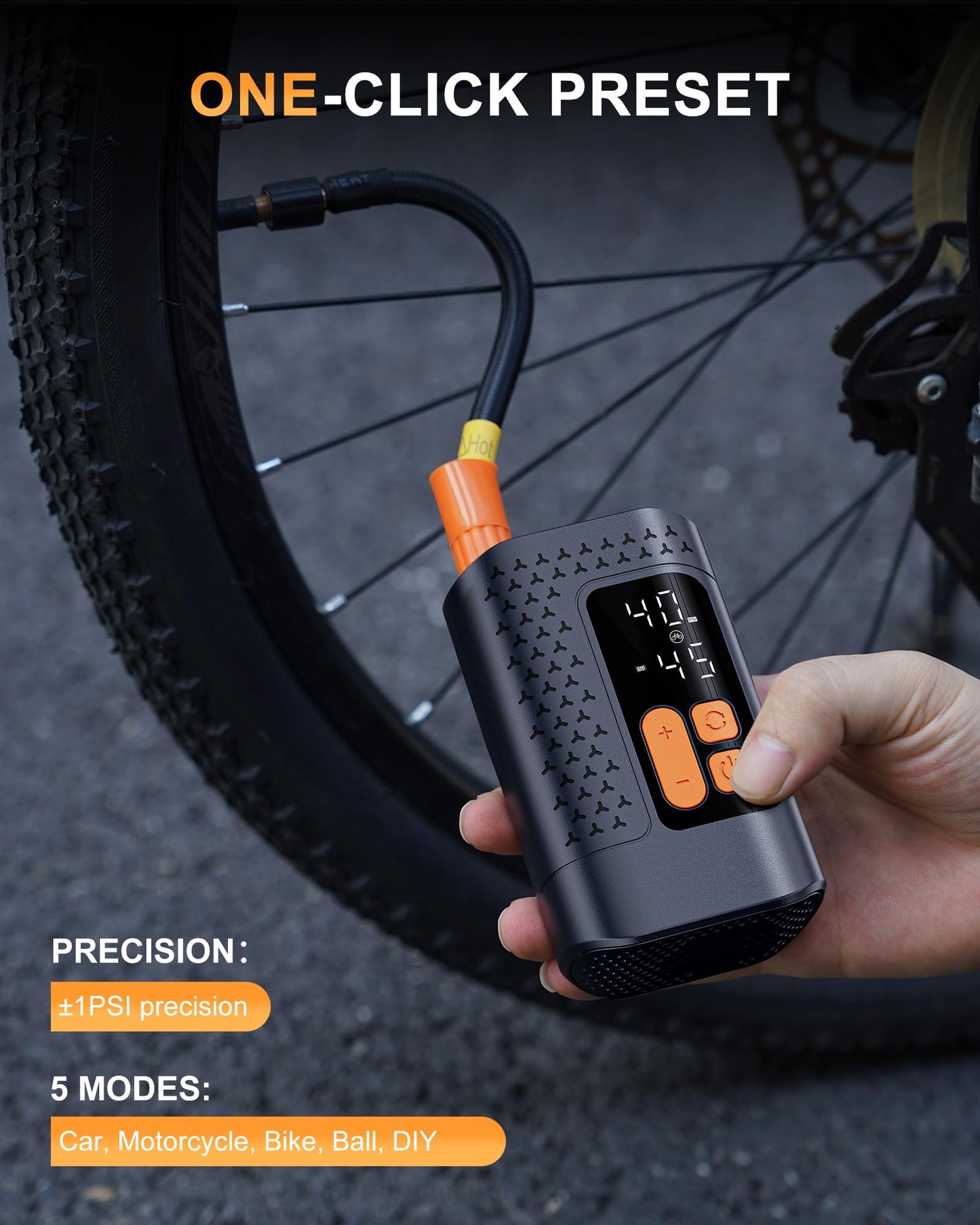 Electric Bike Pump, 160PSI Mini Bike Tire Pump, 4X Fast Bicycle Pump with Digital Pressure Gauge, Bike Air Pump with Presta and Schrader Valve for Mountain Bike, Moto, Road Bike, Car and Balls