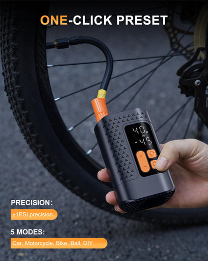 Electric Bike Pump, 160PSI Mini Bike Tire Pump, 4X Fast Bicycle Pump with Digital Pressure Gauge, Bike Air Pump with Presta and Schrader Valve for Mountain Bike, Moto, Road Bike, Car and Balls