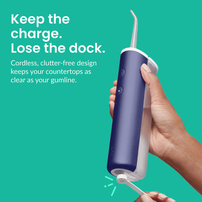quip Water Flosser with Replacement Tip - Cordless Water Flosser with Adjustable Pressure - Teeth Cleaner Pick with 360 Degree Rotating Replaceable Tip - Midnight Blue