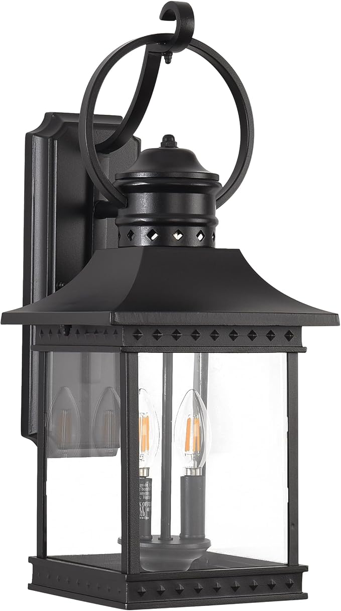 Outdoor Lanterns, 21.5" H Large Exterior Sconce Lights, 2-Light Black Outdoor Wall Light Fixtures with Clear Glass for Porch Patio Farmhouse