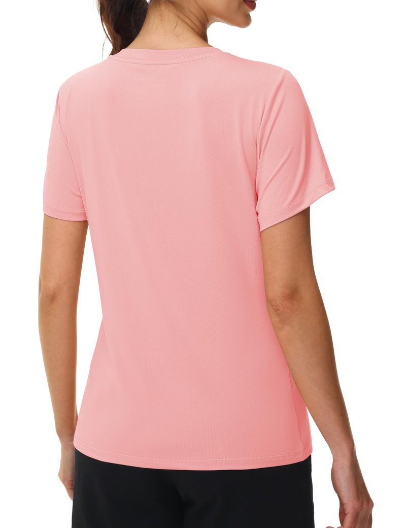 MAGCOMSEN Short Sleeve Workout Tops for Women V Neck T Shirts UPF Summer Tees Breathable Gym Hiking Yoga Tops, Pink, L