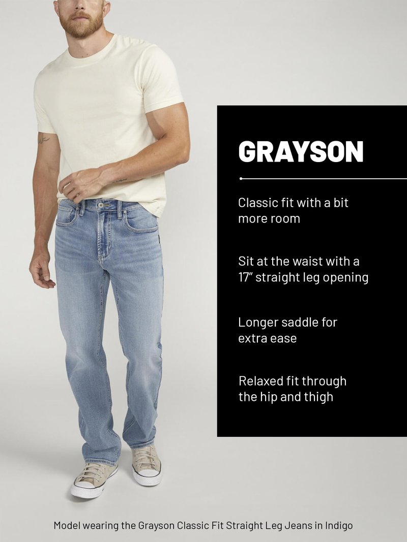 Silver Jeans Co. Men's Grayson Classic Fit Straight Leg Jeans, Dark Wash, 34W x 30L