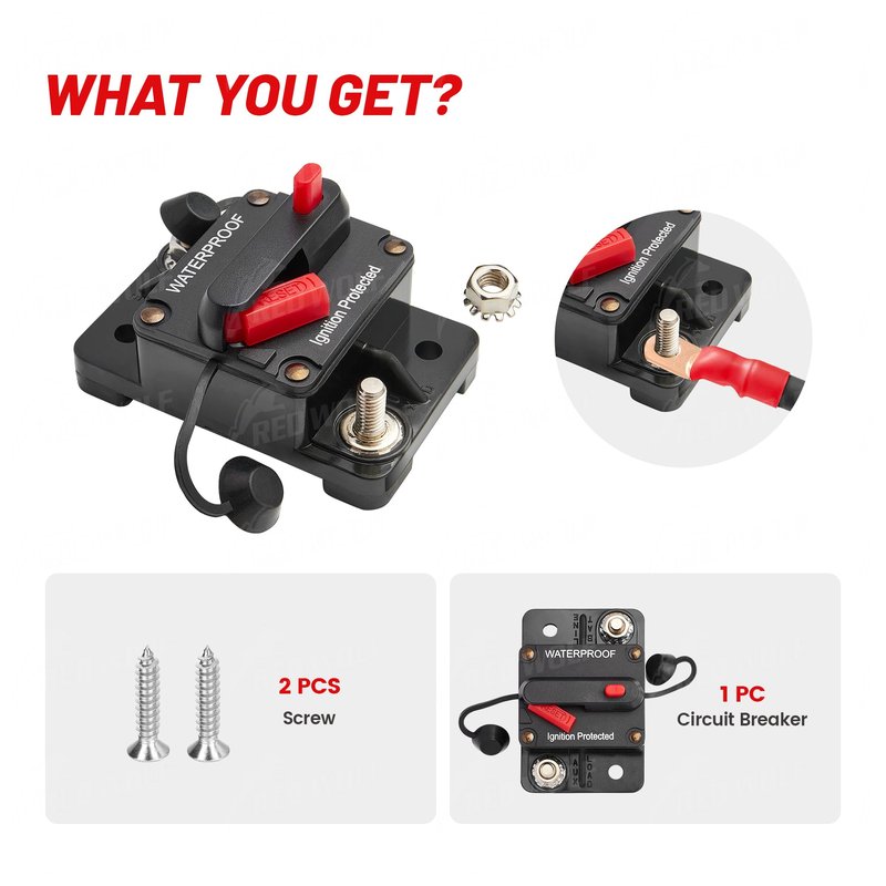 RED WOLF 20A Circuit Breaker Holder W/Manual Reset Switch 12-48V DC for Boat Trolling Motor Marine ATV Trailer Vehicles Stereo Audio Electronic Battery Fuse Solar Power System, 20 Amp Screws