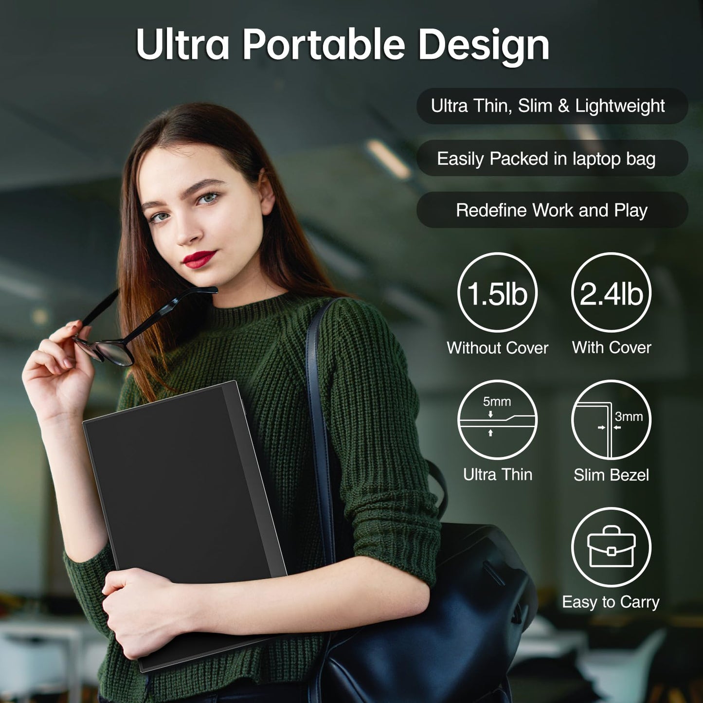 cocopar Portable Monitor 15.6 Inch 1080P Travel Monitor with Speaker HDMI USB-C External Display for Laptop MacBook Surface PC Xbox PS4/5, VESA Mountable, with Cover Stand