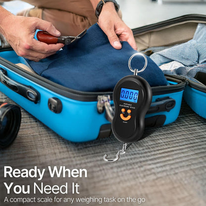 Flexzion Portable Luggage Weight Scale - 110lb/50kg Weight Capacity Luggage Scale Travel Digital with Backlit LCD Display, Handle, & Hook for Bags & Fishing - AAA Batteries Included