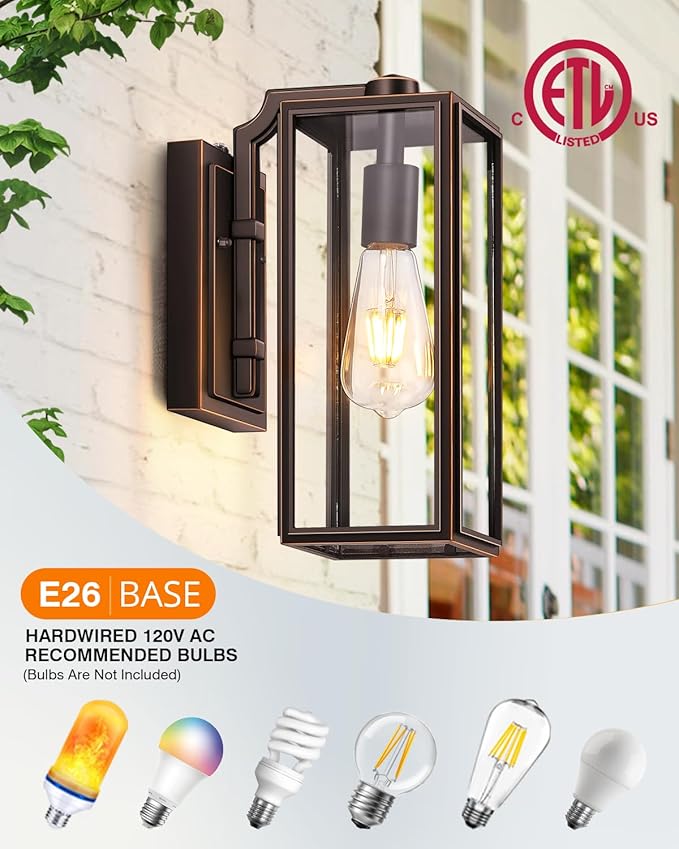 VIANIS Dusk to Dawn Outdoor Lighting, Modern Oil Rubbed Bronze Wall Light Fixtures, 100% Aluminum Porch Lights Outdoor, Anti-Rust Waterproof Outside Sconce Lights for Patio Front Door Entryway, 2-Pack