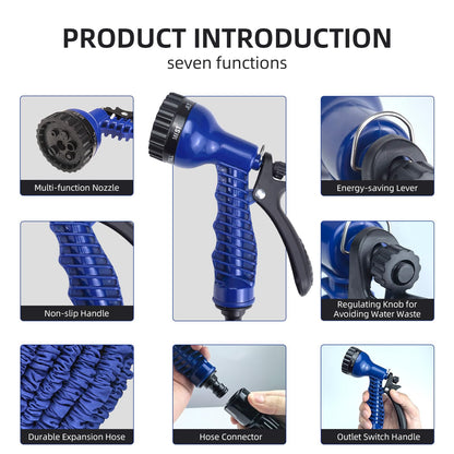 CNMTCCO Garden Hose Pipe, 100FT Garden Hoses Expandable with 3/4", 1/2" Fittings, Expanding Magic Hose, with 7 Function Spray Nozzle, Anti-Leakage Latex Core Hosepipe (30M)