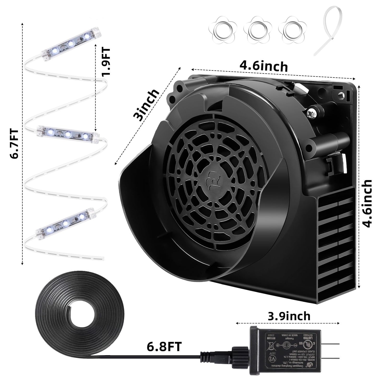 DRHLWZN Air Blower for Inflatables, 12V 1A Replacement Inflatable Fan, Mini Blow up Fan with 3-LED Light String for Halloween Christmas Outdoor Yard Inflatable Decorations