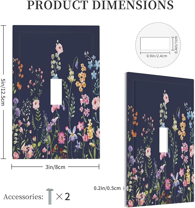 Rustic Wild Floral Darkground Vintage Watercolor Flower 1 Gang Light Switch Covers Decorative Unique Single Toggle Wall Plate Switchcover Electrical Switchplate for Bedroom Decor