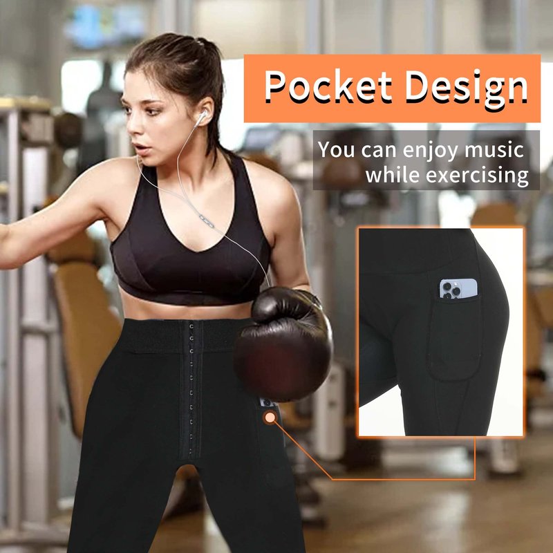 DYUAI Sauna Leggings for women High Waist Sauna Sweat Pants with pocket Compression Workout Legging Sauna Suit(WBH7006-01-M)