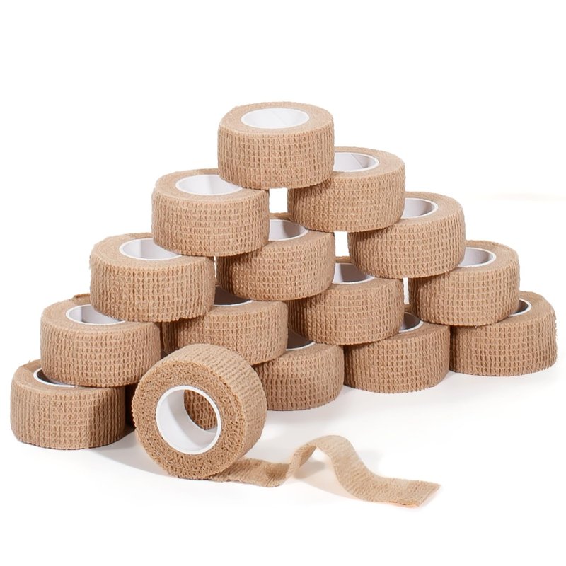 JHGIC Self Adhesive Bandage Wrap,Bandage Tape,Medical Tape,Vet Tape,Athletic Tape Gauze,for First Aid,Sports, Wrist, Ankle (16pcs Beige, 1inch*5Yards)