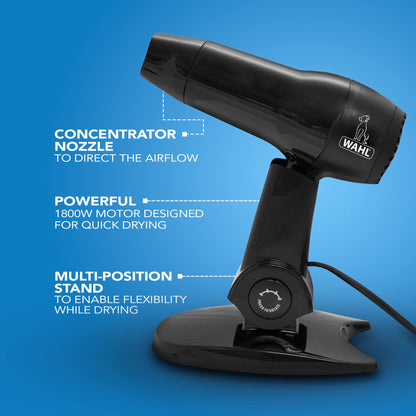 Wahl Hairdryer with Stand, Pet Dryer, Hair Dryers for Dogs, Dryers with Hands Free Stand, Multi-position, Three Power Settings, Lightweight, Portable Grooming Blower